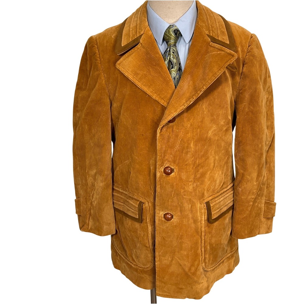Herman‎ Phillips Coat Mens 42 Amber Brown Corduroy 70s Suede VTG Jacket Spain